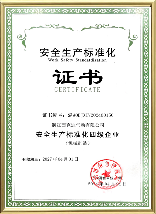 Certificato di standardizzazione della produzione di sicurezza